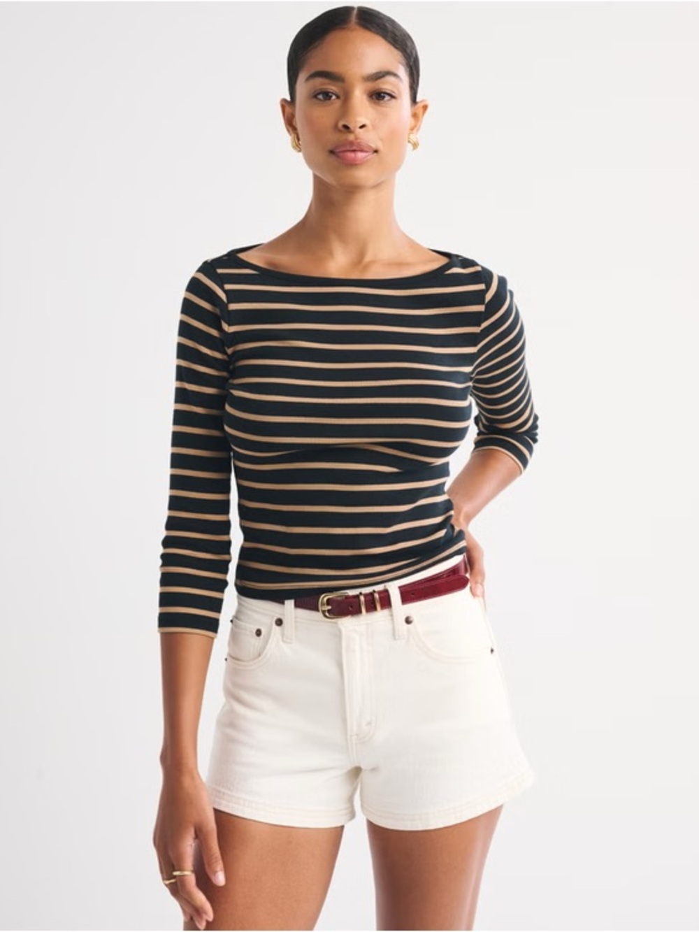 3/4 Sleeve Boat Neck Top